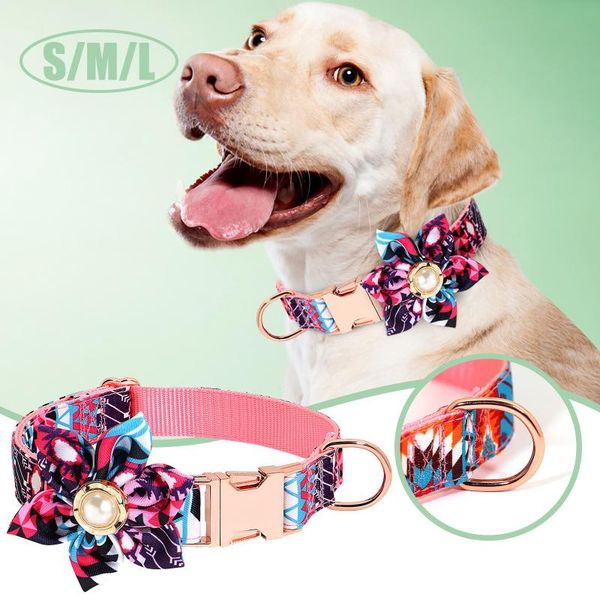 

cat collars & leads 30# personalized dog collar nylon with flower and metal buckle small medium large puppy engraved name supplies