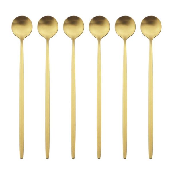 

spoons 6 pcs long-handled spoon matte stainless steel cutlery set polished and stirred drink ice cream dessert