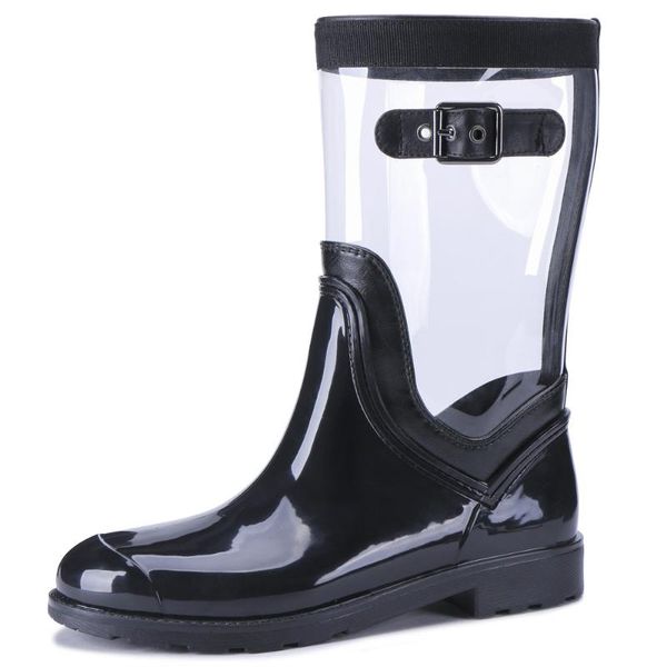 

boots 253-980 tongpu lady's half waterproof rain with clear upper, Black