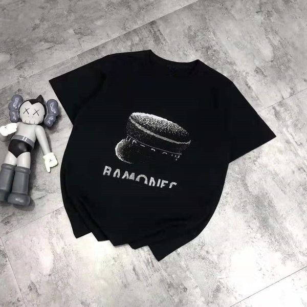 

design clothing summer 2021 new diamond inlaid hat short sleeve t-shirt men's and women's casual loose fashion 071605, White