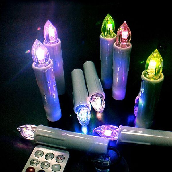 

strings battery powered flameless led taper candle tealight w/12keys remote controlled&mount clip f/wedding xmas party tree-multicolor