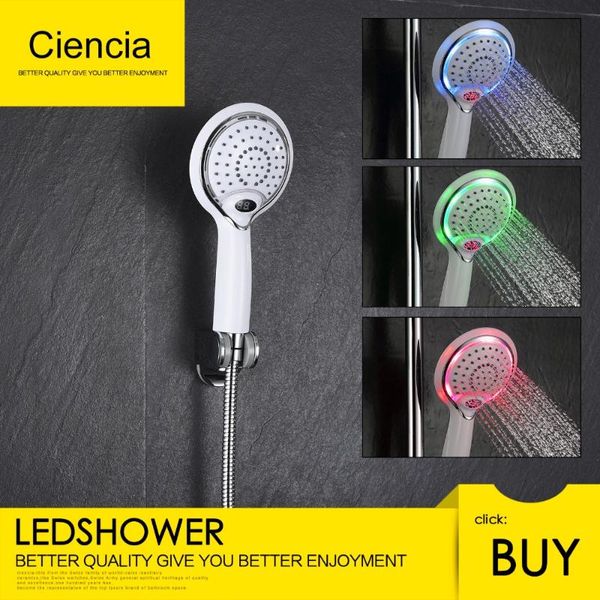 

plastic led handheld shower head with temperature digital display, 3 colors change water powered bathroom sets