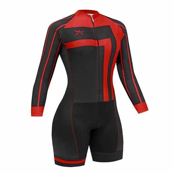 

racing sets 2021xama summer women's triathlon sports long-sleeved lightweight fabric jumpsuit, road bike quick-drying and breathable je, Black;blue