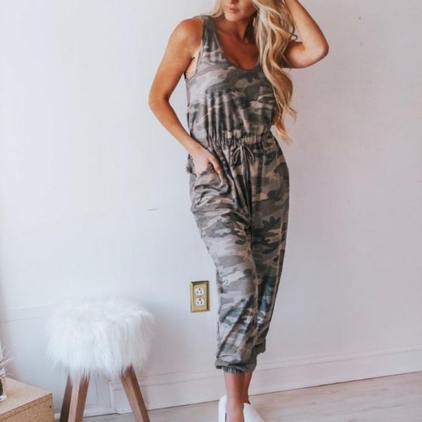 

women's jumpsuits & rompers women jumpsuit beautiful comfortable drawstring camouflage novel fashion cotton sleeveless female, Black;white