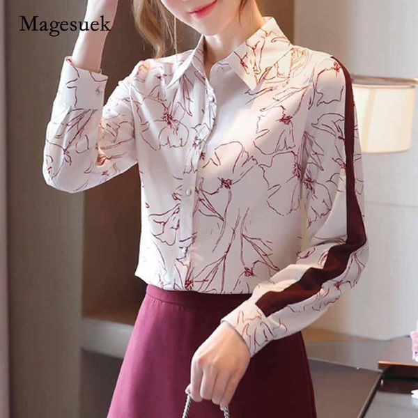 

cardigan loose elegant overalls for women korean style women's lapel chiffon blouse long sleeve printed woman's shirts 10841 blous, White