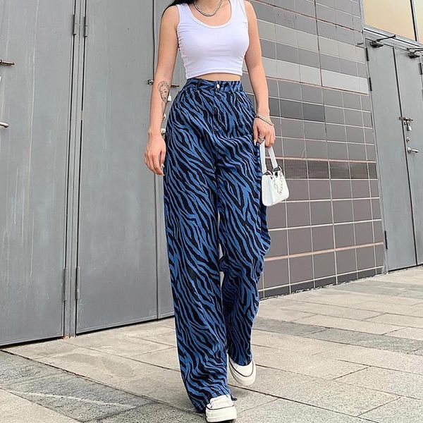 

women's pants & capris cool hip hp women striped jeans autumn and winter adults high waist wide-leg with pockets straight loose lo, Black;white