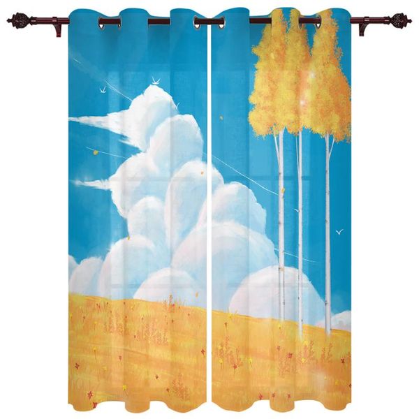 

translucent curtains hand painted birch tree living room closet kitchen bedroom home decoration exquisite window curtain & drapes