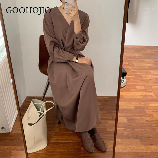 

autumn over the knee temperament long dress women fashionable all-match ladies solid sleeve casual dresses, Black;gray