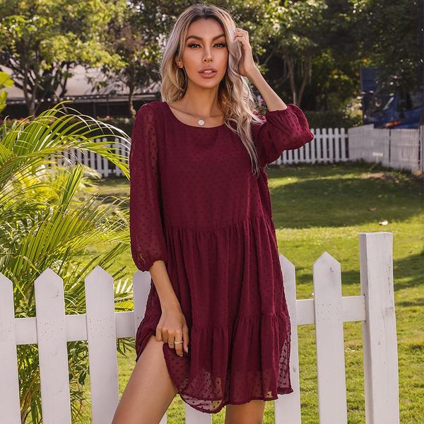 

casual dresses spring summer short dress women 2021 o neck three quarter sleeve solid mini ladies loose party female, Black;gray