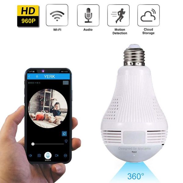

bulb lamp wifi ip mini camera 960p home security wireless cam panoramic fisheye support 128gb 360 degree night vision camcorder cameras