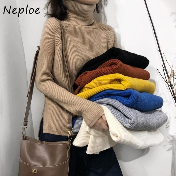 

neploe sweater women solid knitted turtleneck long sleeve pullover autumn winter 2021 slim jumper soft warm pull femme 1f251 women's sw, White;black