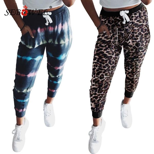 

women's pants & capris sebowel high waist tie dye print drawstring jogging for women female casual sport ladies trousers with pockets, Black;white