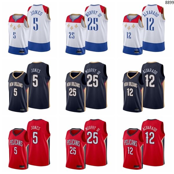 

jose alvarado 12 herbert jones 5 trey murphy iii 25 2021 draft basketball new orleanspelicansmen white edition city jersey size, Black;red