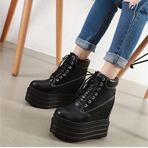 

boots 2021 muffin thick bottom 14cm increase slope heel high-heeled, Black