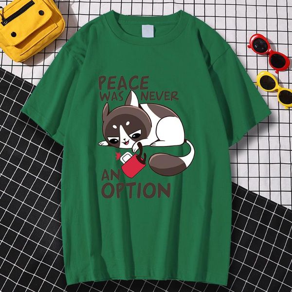 

men's t-shirts short sleeve loose male t shirt plus size peace was never an option print clothing crewneck breathable tees shirts men, White;black