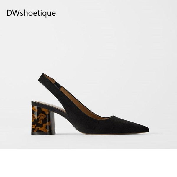 

dress shoes spring chunky heel women slingbacks pointed toe, Black