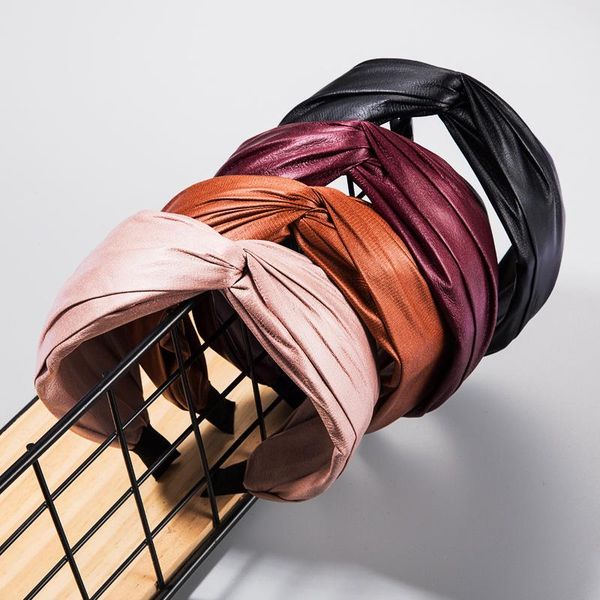

hairbands black pink pu headband front knot solid color hairbands headband women headwear hair accessories headband, Silver