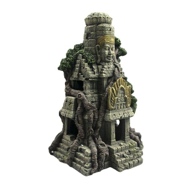 

decorations 1pc aquarium temple resin statue fish entertainment hiding place