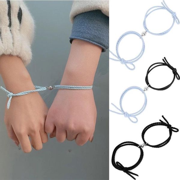 

link, chain a pair of attract couples bracelets minimalist braided bracelet friendship friendly gift, Black