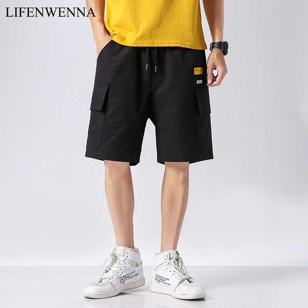 

men's casual shorts summer arrival solid loose shorts men elastic waist big pocket short pants male brand plus size 5xl 210528, White;black