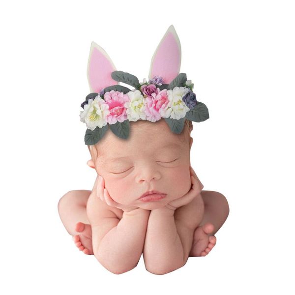 

hair accessories baby girls flower headband elastic nylon fur ears turban band wreath kids birthday party pography props easter, Slivery;white