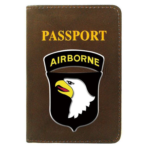 

card holders veteran 101st airborne division printing passport cover pu leather travel id holder pocket wallet bags, Brown;gray