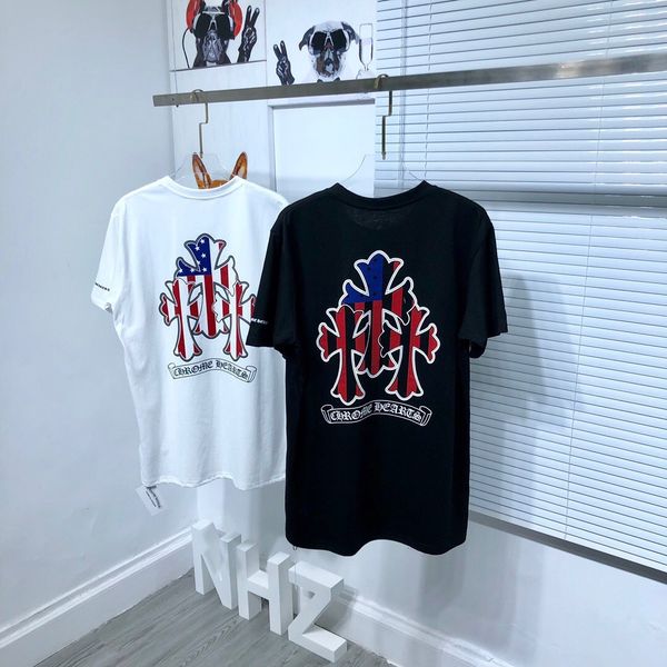 

2021 new sanskrit ch flag cross print short sleeve t-shirt, White