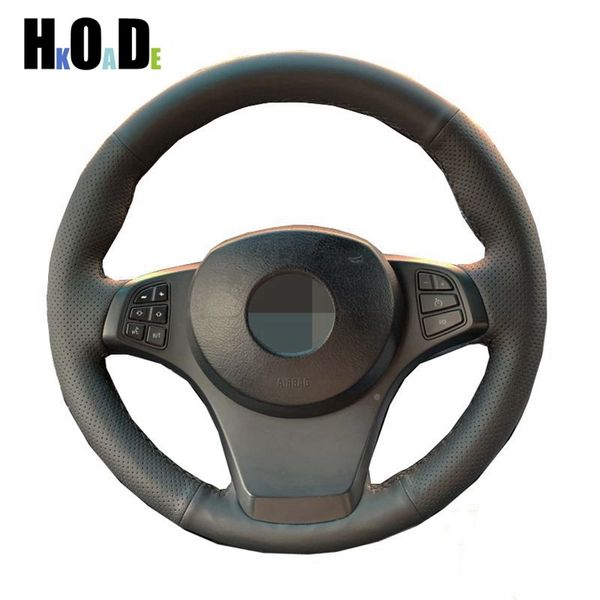 

diy artificial leather hand sewing steering wheel cover for e53 x5 2004 2006 e83 x3 2003 - 2010 car accessories