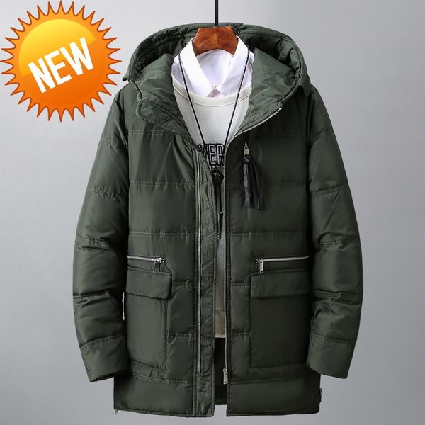 

winter down jacket men white duck feather filling coat hooded outwear plus size thick warm overcoat, Black