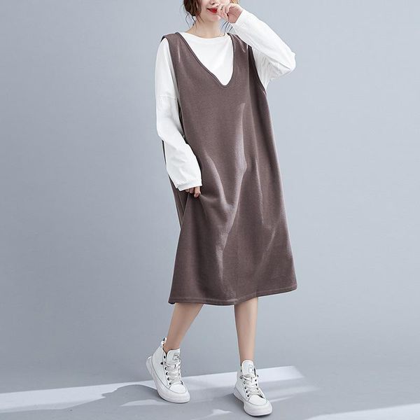 

women's tracksuits plus size women knitted dress autumn loose casual white t-shirt with sleeveless knit vest dresses female two piece b, Gray
