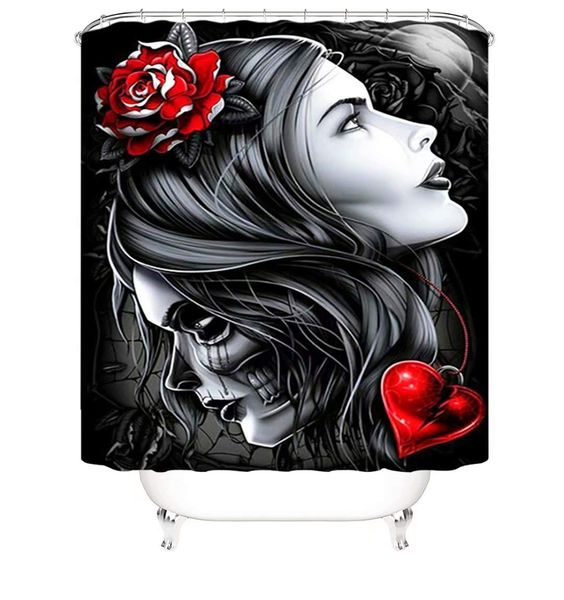 

halloween shower curtain, beauty and skull women bathroom decor polyester fabric waterproof bath curtains 72inch color5