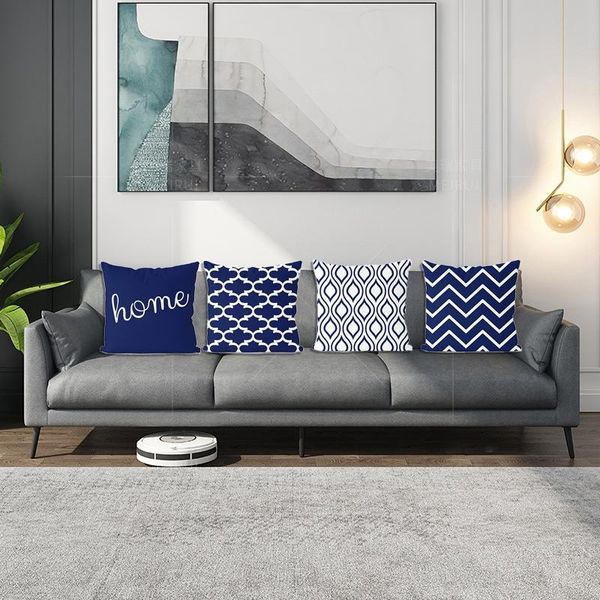 

pillow case 4pcs navy blue home decorative throw art painting cushion cover fashion square sofa 45x45cm