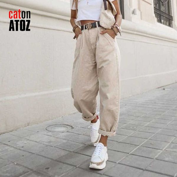 

catonatoz 2248 khaki female cargo pants high waist harem loose jeans plus size trousers woman casual streetwear mom 210927, Blue