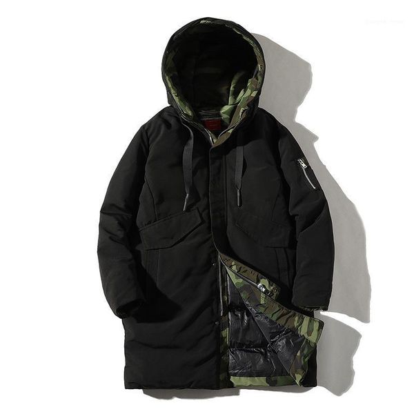 

men's down & parkas fashion casual long jacket hooded windbreaker male coats cotton autumn winter trench coat men japanese streetwear, Black