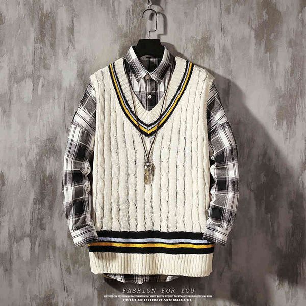 

men's casual shirts sweater vest men v-neck patchwork knitted couples plus size 3xl oversize harajuku vests ins chic korean style, White;black
