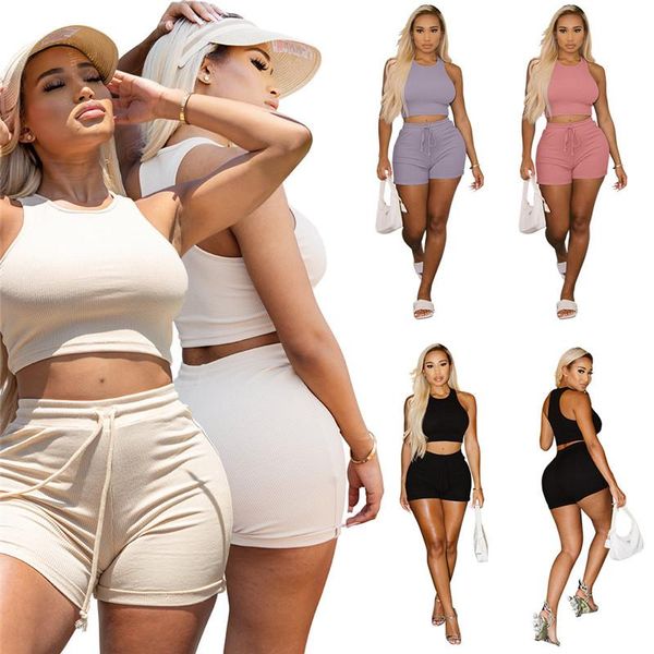 

women's tracksuits fashion sleeveless women set two 2 piece sets active tracksuit sporty summer outfits solid, Gray