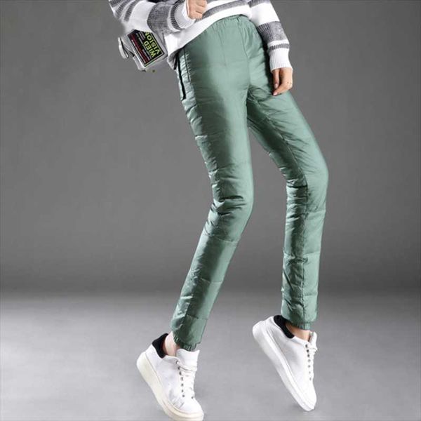 

women's pants & capris winter women double face down padded pencil woman slim elastic waist thick lady 90% duck trousers, Black;white