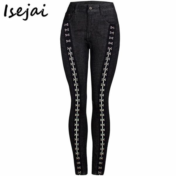 

women's jeans rivet skinny woman hollow out womens plus size denim trousers women pants black, Blue