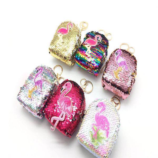 

glitter fashion pu zipper key wallets girls cute cartoon purse animal flamingo mermaid sequin coin purse, Red;black