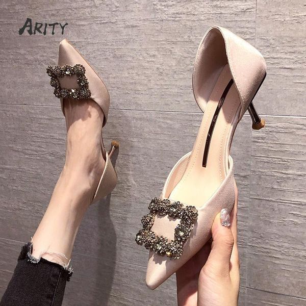 

dress shoes women female casual work 2021 fashion high heels with metal buckle soft pointed toe zapatos de mujer party wedding, Black