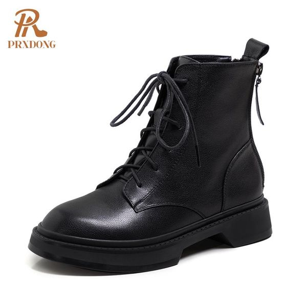 

boots chunky heels 2021 autumn winter women ankle genuine leather back zipper platform female ladies casual shoes, Black