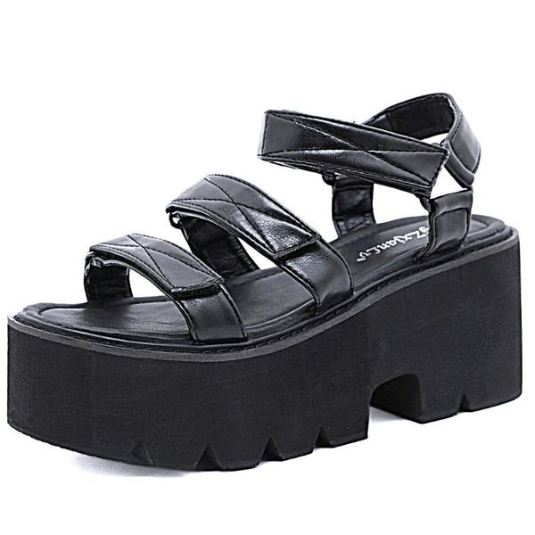 

sandals 2021 brand gothic style shoes women platform comfortable leisure chunky heels walking gladiator summer casual, Black