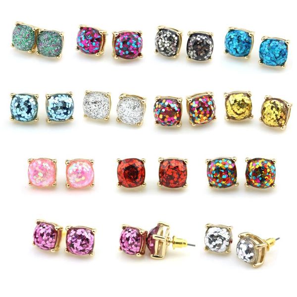 

stud small mini square gllitter earrings galaxy glitter, Golden;silver