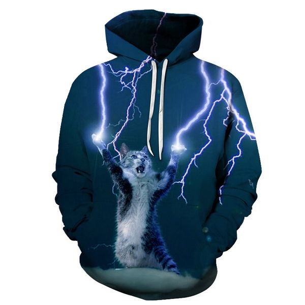 

new flash cat 3d printed couple long sleeve hoodie, Black