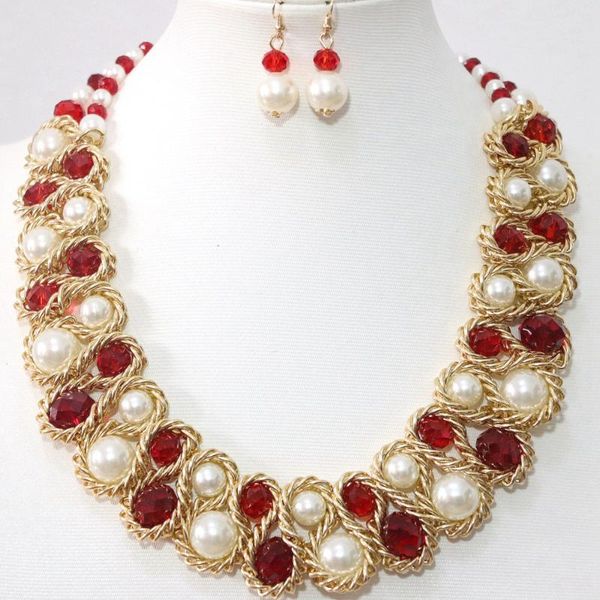 

earrings & necklace fashion korean multicolor round shell simulated-pearl abacus crystal gold-color charm women jewelry set b1270, Silver