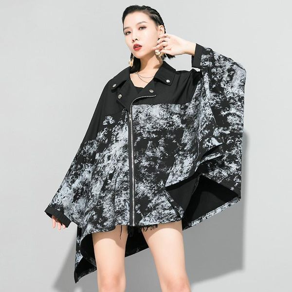 

women's jackets spring fad women coat plus size loose fit black pattern printed big feminine jacket lapel long batwing sleeve vogue, Black;brown