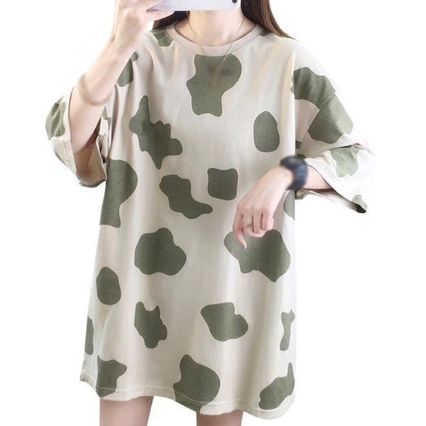 

women's t-shirt summer arrival oversized print round neck short-sleeved loose tee top, White