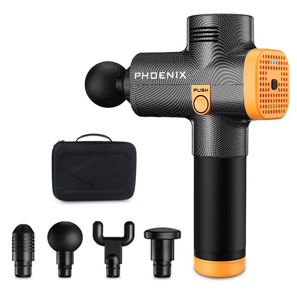 

phoenix a2 massage gun percussion black body massager electric therapy massage gun 4 heads massager phoenix mg45 210323