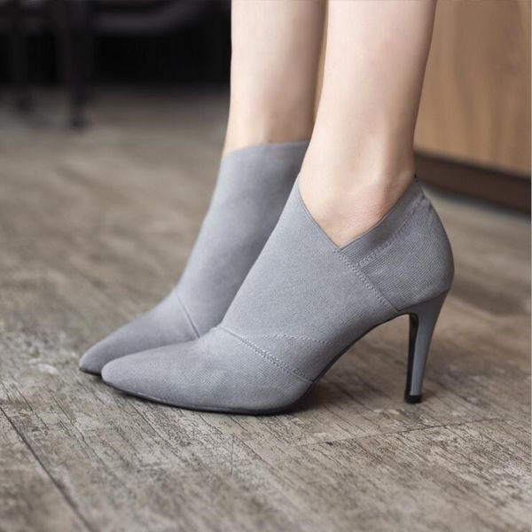 

women shoes slip-on retro high heel ankle boot elegant cusp england casual short boots female pointed toe stiletto shoe, Black