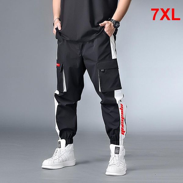 

men's pants big size men jogger streetwear casual cargo pant oversize sweatpants pocket patchwork trousers plus 6xl 7xl, Black